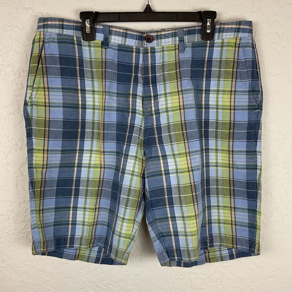 Tommy Bahama Men’s Linen Blend Blue Yellow Plaid Shorts Size 36 Waist